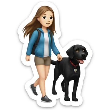 White Girl with straight brown hair walking a black Labrador  sticker