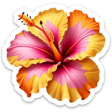 orange yellow and pink hibiscus flower scenery  sticker