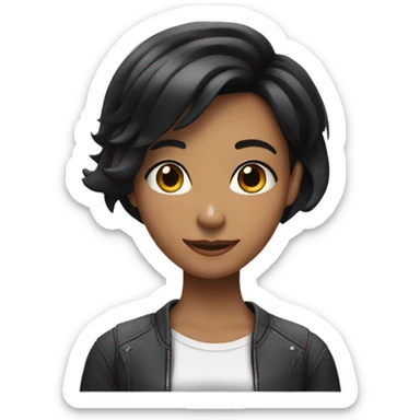 a girl listening an pointing to her ear black black hair with short bob hairlstyle sticker