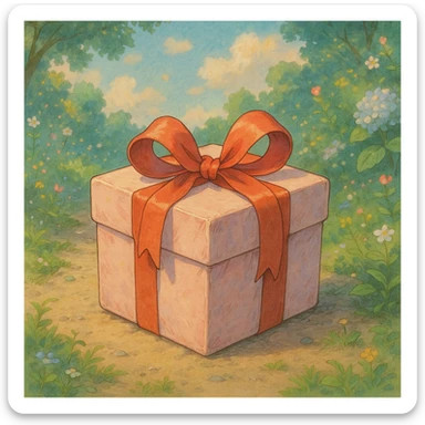 gift box, ghibli style sticker