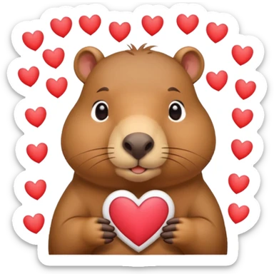 Un capybara kawail avec des coeur avec des lettre <<A>> dedans  sticker