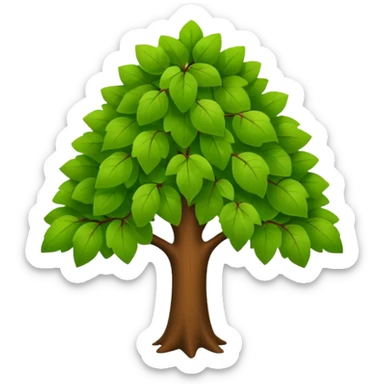 "iOS style tree emoji, green leaves with a brown trunk, smooth texture, no background" sticker