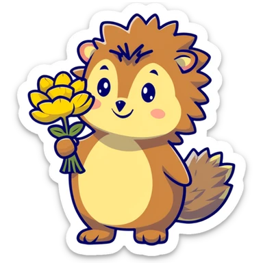 hedgehog with a bouquet of yellow dandelions sticker