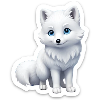 cinematic-arctic-fox-realistic-full-body-standing-emoji,-fluffy-tail-curled-slightly-around-its-white paws,-thick-sleek-white-fur-blending-into-the-snowy-landscape,-head-tilted-dramatically,-bright-blue-eyes-glistening-with-intelligence,-simplified-yet-realistic-focused-features,-highly-detailed,-glowing-with-an-almost-sarcastic-glow expressive eyes sticker
