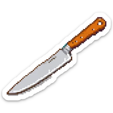 Make the butcher knife have a wooden handle, keep pixel art style, no background. sticker
