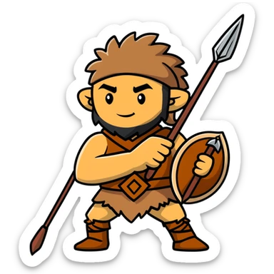 Cro-Magnon human hunter with spear and fur clothing sticker