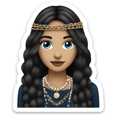 Beautiful girl, Black hair, Straight hair, Long hair, blue eyes, Russian,Gypsy,model,fashionably dressed with a chanel bag sticker