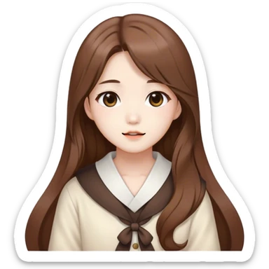 lesseo member ive korean idol brown hair wearing cute brown white adorable clothes long hair fair skin sticker