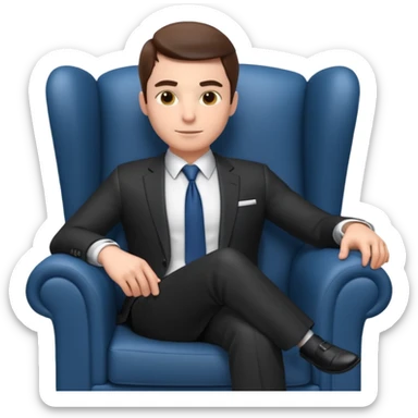 businessman sitting in an armchair, confident relaxed pose, formal suit and tie, professional corporate vibe, 3D cartoon style, mobile game icon style, clean background, no text, no watermark
 sticker