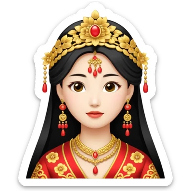 Chinese bride getup, heavy jewelary, traditional. sticker