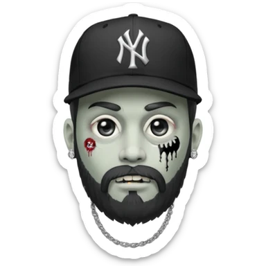 Hazme un zombie con barba en la barbilla el emoji que esté en blanco y negro osea la foto que tenga aretes pequeños una gorra volteada de los new York yankee y una cadena de diamantes que diga W sticker