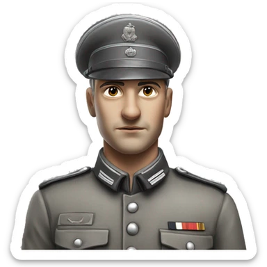 photorealistic 30 years old german soldier the middle of the XX century gray uniform detailed face with wrinkles, closed mouth, small eyes  sticker