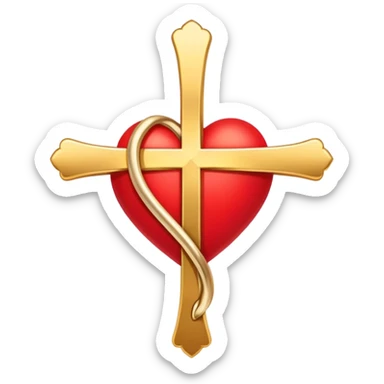 Two red  heart outlines  entwined with a simple gold cross  sticker