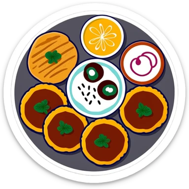 Aloo Tikki Chaat plate with potato patties topped with yogurt and chutneys sticker