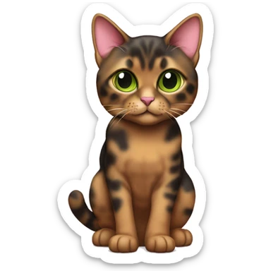 Tortie cat with back base and some brown color with light green eyes wearing a pink color. sticker