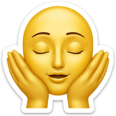 classic yellow emoji face, eyes half-closed, kissing its own radiant golden hands with pride and warmth, hands glowing symbolizing extraordinary skill, clean bold lines, smooth shading, high-contrast, minimal details, transparent background, emoji style sticker