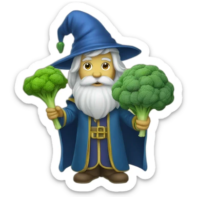 A wizard holding a broccoli sticker