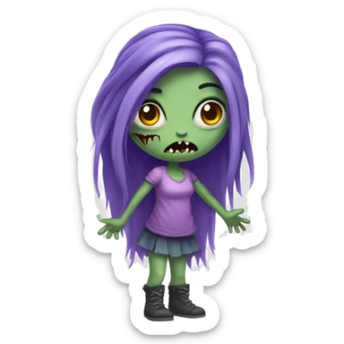 Cute purple girl zombie with long hair sticker