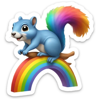 Squirrel riding a rainbow sticker