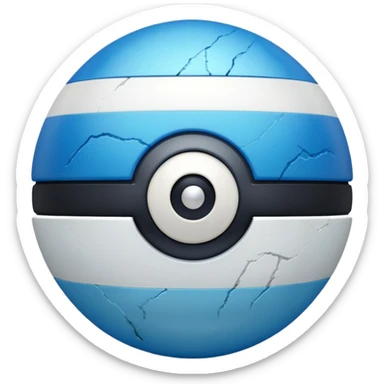 blue pokeball emoji, top half is a more saturated blue, bottom half is white, black stripe, with a white sheen, with a pearlescent finish, with a stone effect sticker