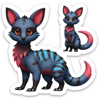 Rare exotic cute epic aesthetic gothic colorful Salandit-Eevee-Civet-species-Fakemon-hybrid-creature, with markings, full body sticker