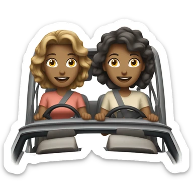 2 white womem driving long distance  sticker
