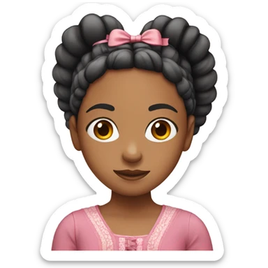 Girl with bohemian braids with a pink top and a bow sticker