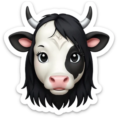 Cow with long emo hair and emo makeup sticker