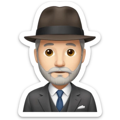 Man with pointy gray beard and a fedora and suit sticker