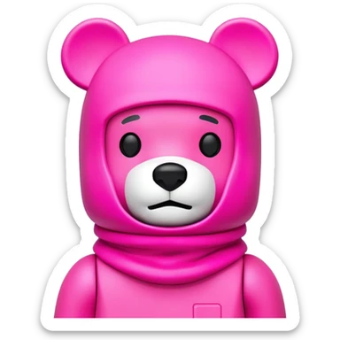 bearbrick toy figure wearing a bright pink balaclava, blocky bear collectible toy sticker