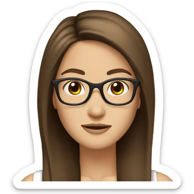 brown hair brown eyes long straight brown hair glasses white skin woman glases sticker