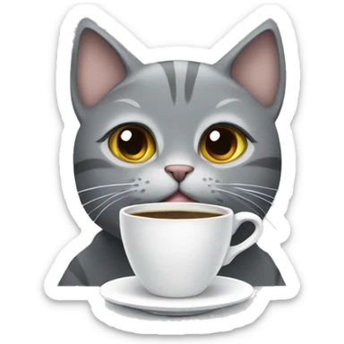 Gray cat with coffee  sticker
