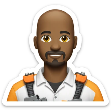 Bald black man with goatee using a chainsaw  sticker