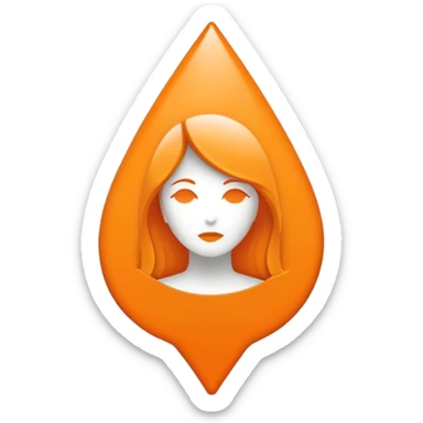 Orange Apple Maps teardrop-shaped location pin with flat white woman silhouette inside sticker