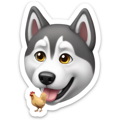 husky dog with chicken toy  sticker