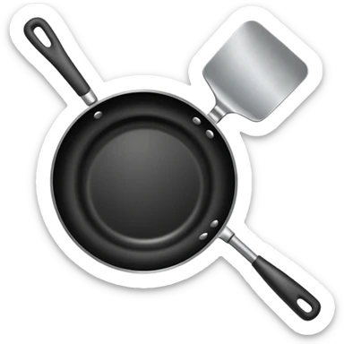 a black pan and spatula inside sticker