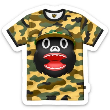 high quality emoji of a BAPE T-shirt folded neatly showing signature BAPE camo and logo, crisp lines vibrant colors sticker