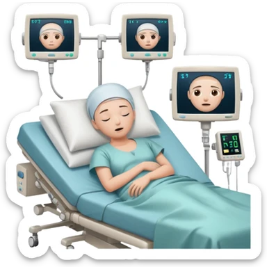 a PATIENT waking up before a surgery, with monitors and sleeping, THEY HAVE OPEN EYES OMG I SAID SLEEPING sticker