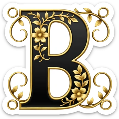 Shint Black letter B outlined with gold and a gold flowervine around the left side sticker
