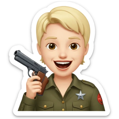 Laughing face with gun pointed into the mount sticker