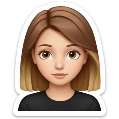 Gör en emoji som är en tjej och den ska ha långt hår hårfärgen ska vara brunt hår med blonda slingor hon ska ha fransar men dom ska se naturliga ut  sticker