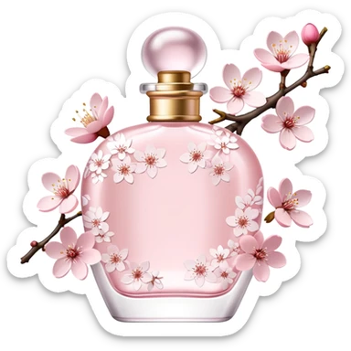 Pastel pink and white Perfume with Sakura Cherry Blossoms adorning it   sticker