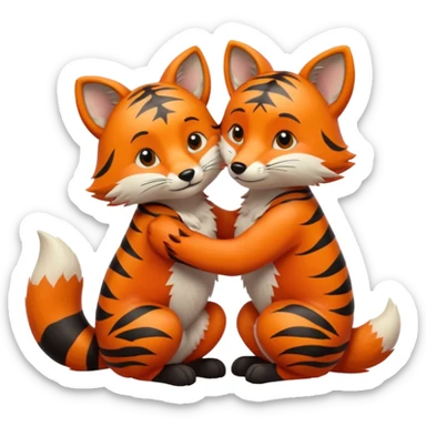 Tiger hugs small fox tightly sticker