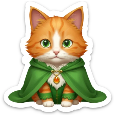 baby orange cat green eyes, in magic white cloak sticker
