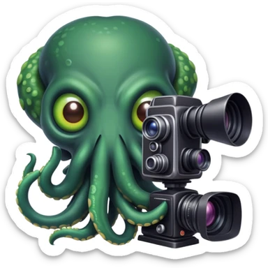 Cthulhu as a cameraman, tentacle-faced cosmic horror entity operating a movie camera sticker