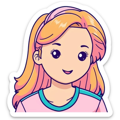 Ginger with blonde highlights long haired girl with lashes, blush, and pink shirt sticker