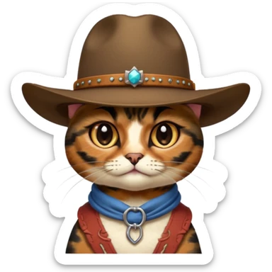 tortoiseshell cat with a cowboy hat, a little sassy sticker