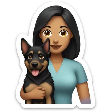 woman with black hair holding a german shepherd  sticker