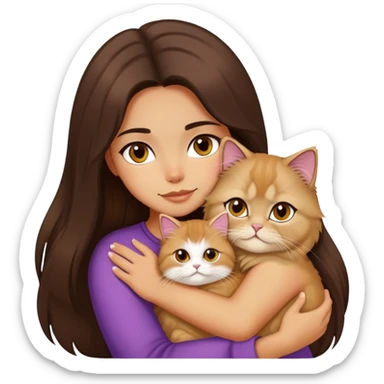 A pretty girl with long dark hair is hugging her one light hair persian cat. sticker