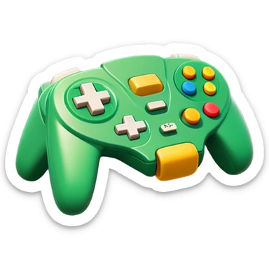 Clash of Clans aesthetic: Cinematic Playful Nintendo 64 Console Portrait Emoji, rendered in a 3D vector-style similar to standard emojis with minimal shading and bold, simplified shapes. A compact, distinct form with signature details, softly glowing with a nostalgic gaming charm. Simplified yet unmistakably iconic, highly detailed and consistent, glowing with a soft radiance and high shine. Stylized with a touch of retro gaming magic and a soft glowing outline, capturing the essence of a beloved gaming relic with a friendly, playful manner! sticker